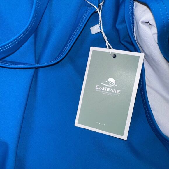 Eomenie Women’s Blue One Piece Swimsuit L Cutout Wrap Tie Back Tummy Control - Picture 3 of 5